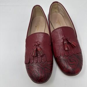 Cuoieria Fiorentina Women's Loafers Shoes US 6.5/ EU 37 Red Leather Floral Italy